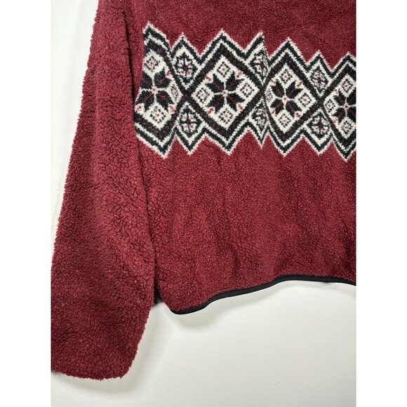 Vintage Palmetto's Fuzzy Fleece Fair Isle Sweater Burgundy Nordic Size Medium - Picture 3 of 8